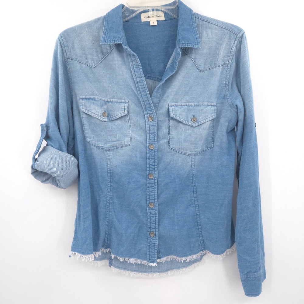 Anthropologie Cloth & Stone Corduroy Button Down Shirt Women Size S Blue Western - Picture 3 of 12